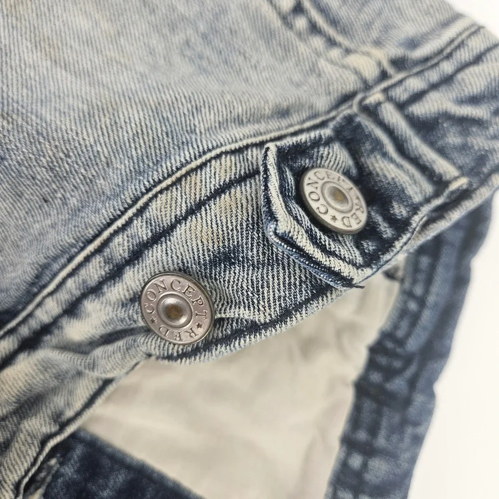 Vintage y2k Distressed Studded Denim Trucker Punk Grunge Jean Jacket Vest‎ Jr Sm